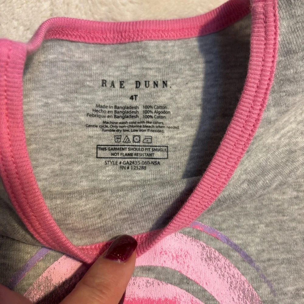 NWT Rae Dunn Kids Pajama Set 4T Gray and Pink 'Be Kind' Rainbows 100% Cotton